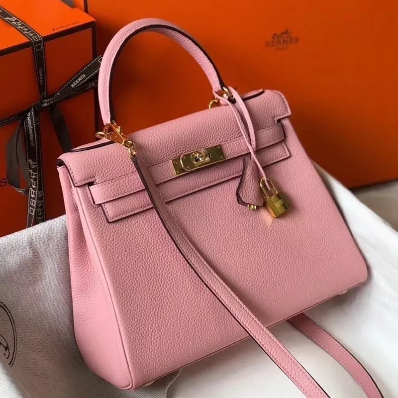 Hermes Růžová Clemence Kelly 25cm GHW Taška
