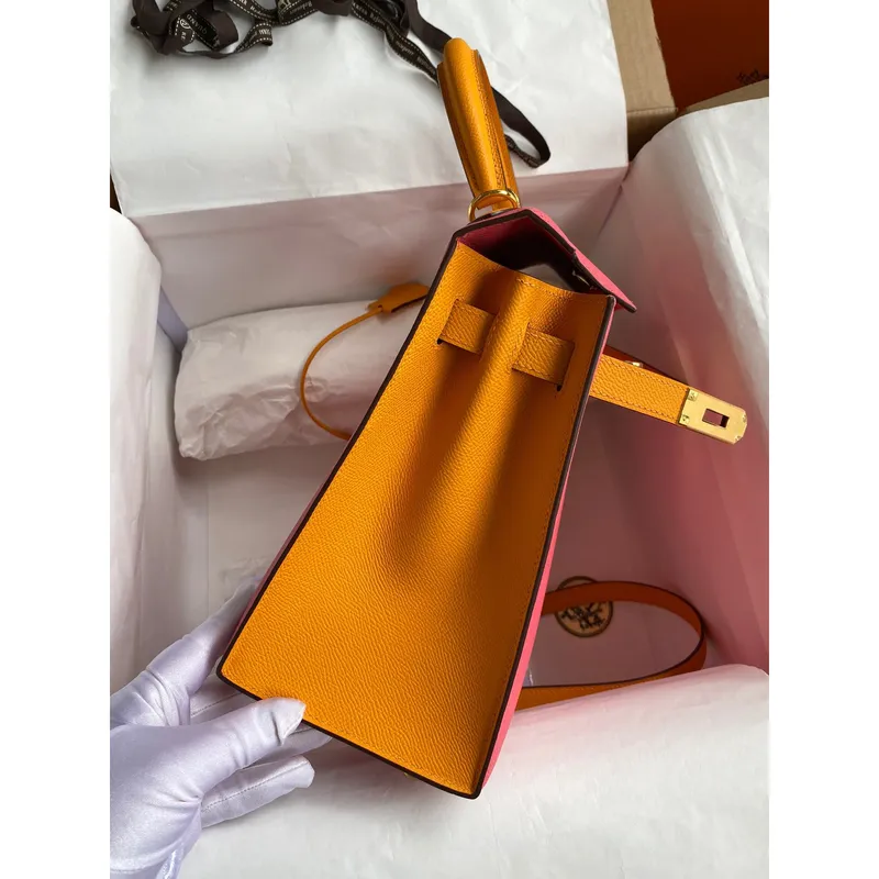 Kelly Sellier 28 Bicolor Taška v Růžovém Rtěnkovém a Žlutém Epsom Telecí Kůži