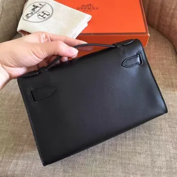 Hermès Černá Kelly Pochette Swift Ručně vyráběná taška