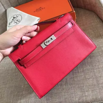 Hermes Red Kelly Pochette Swift Ručně vyrobená taška