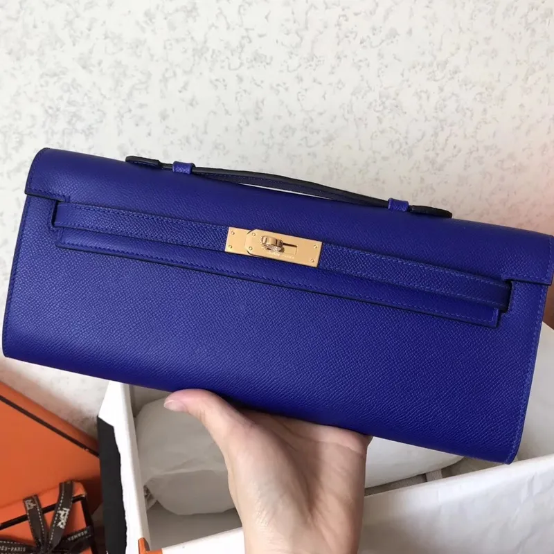 Hermes Blue Electric Epsom Kelly Cut Ručně vyráběná taška