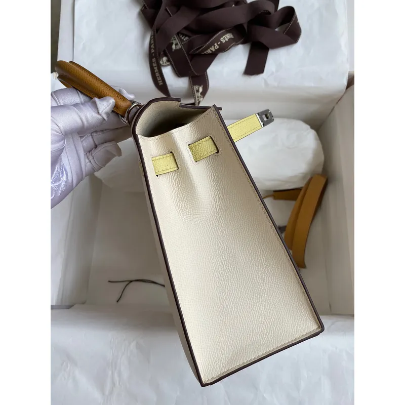 Kelly Sellier 25 Tricolor Taška v Craie/Sesame/Žlutá Epsom telecí kůže