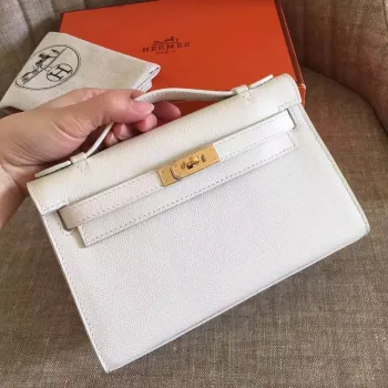 Hermès Bílá Kelly Pochette Epsom Ručně vyráběná taška