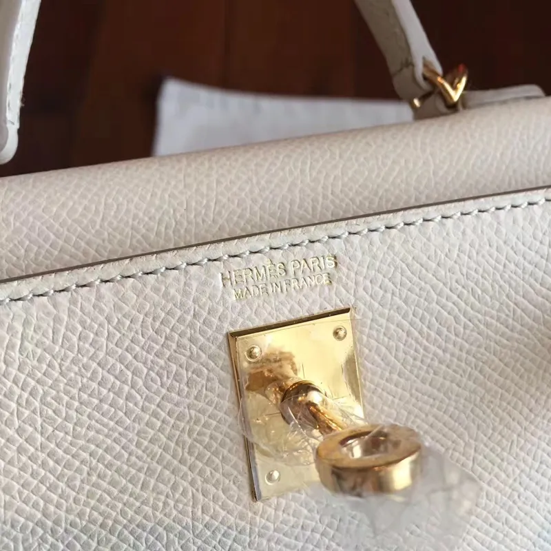Hermes White Epsom Kelly Mini II Ručně vyráběná taška