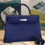Hermes Blue Clemence Kelly 35cm Ručně vyráběná taška
