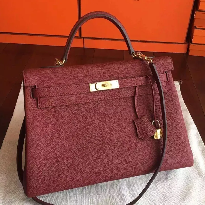 Hermes Bordeaux Clemence Kelly 35cm Ručně vyrobená taška