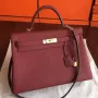 Hermes Bordeaux Clemence Kelly 35cm Ručně vyrobená taška