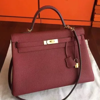 Hermes Bordeaux Clemence Kelly 35cm Ručně vyrobená taška