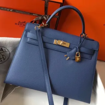 Hermes Modrý Achát Epsom Kelly 32cm Sellier Taška