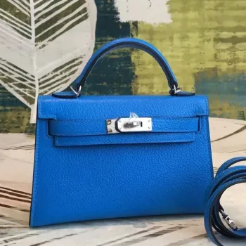 Hermes Blue Chevre Kelly Mini II Ručně vyráběná taška