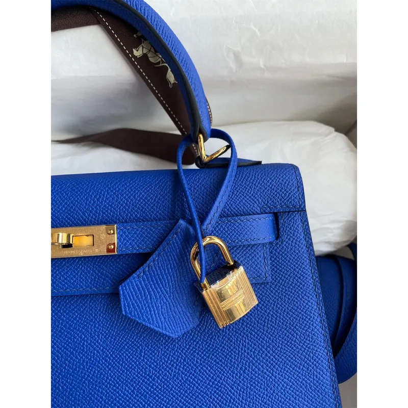 Hermes Epsom Kelly 25cm Sellier Ručně vyrobená Modrá Francie Taška