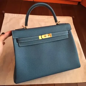 Hermes Blue Jean Clemence Kelly Retourne 32cm Ručně vyráběná taška