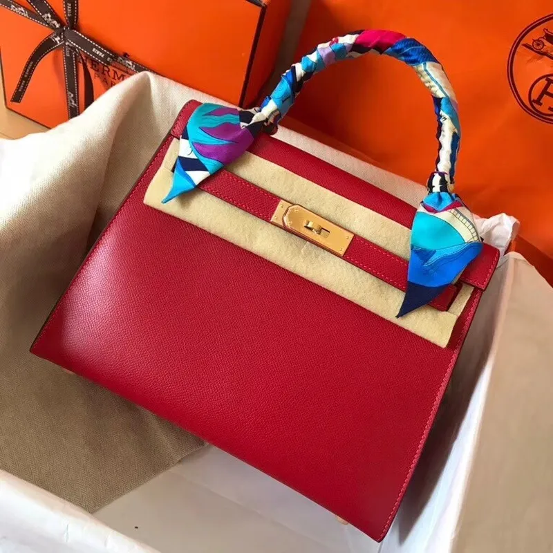 Hermes Red Epsom Kelly 28cm Ručně vyráběná taška