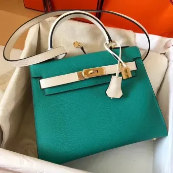 Hermes Bicolor Epsom Kelly 28cm Malachit Ručně vyráběná taška