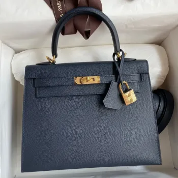 Hermes Epsom Kelly 25cm Sellier Ručně vyrobená taška Modrá indigo
