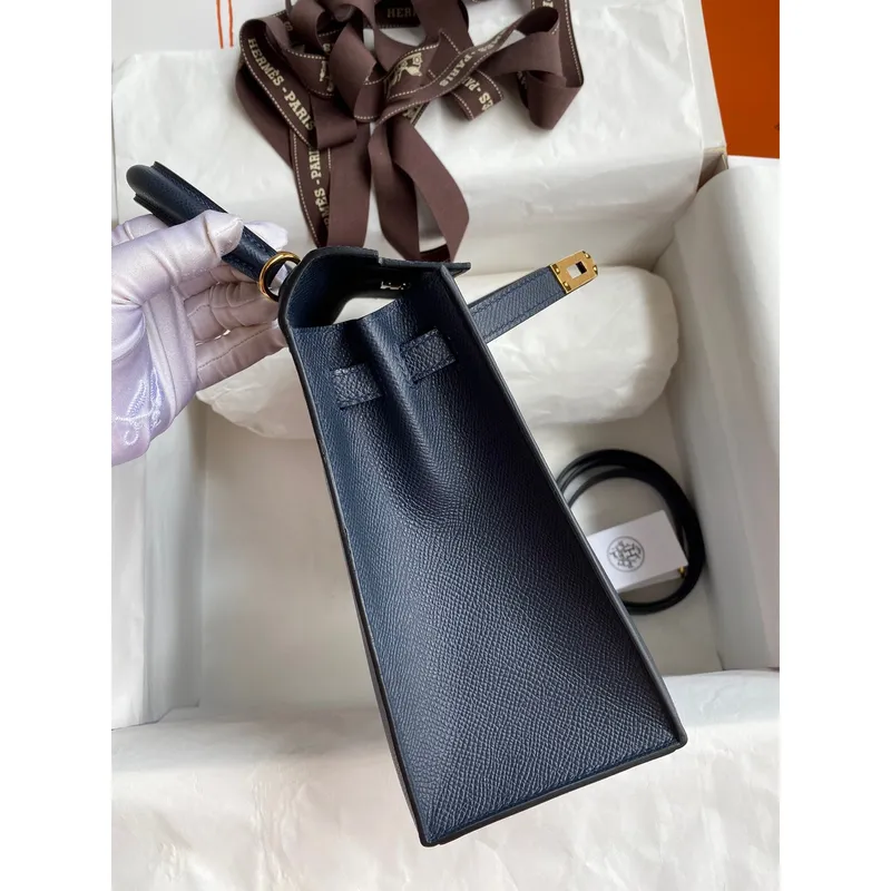 Hermes Epsom Kelly 25cm Sellier Ručně vyrobená taška Modrá indigo