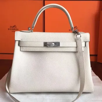 Hermes White Clemence Kelly Retourne 32cm Ručně vyrobená taška