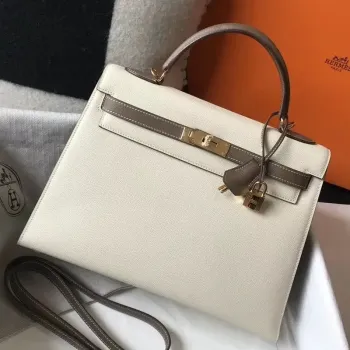 Hermes Bi color Kelly 32cm Epsom taška Bílá/Taupe GHW