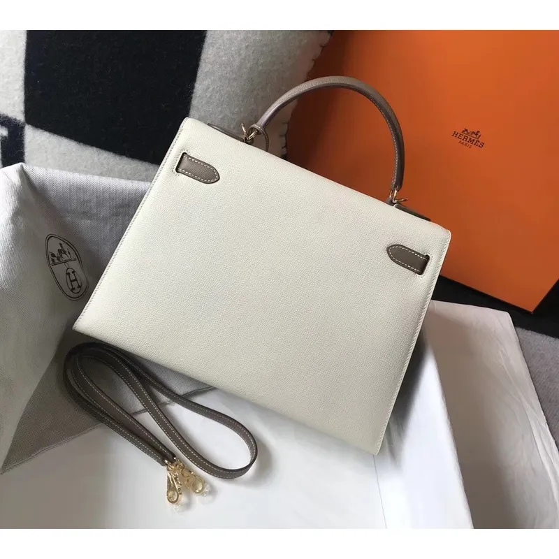Hermes Bi color Kelly 32cm Epsom taška Bílá/Taupe GHW