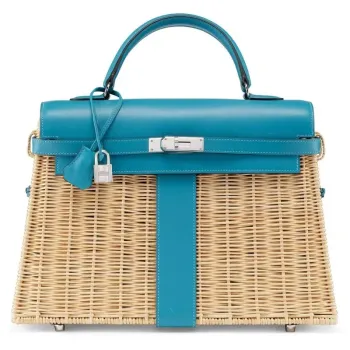Hermes Blue Picnic Kelly 35cm Košíková Taška