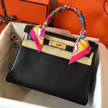 Hermes Black Swift Kelly 28cm Ručně vyráběná taška