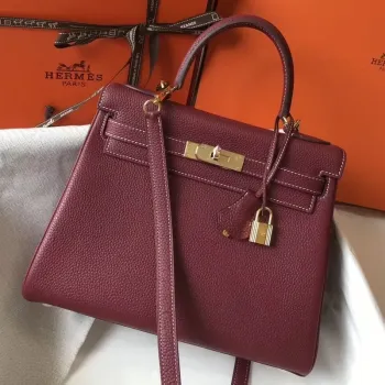 Hermès Bordeaux Clemence Kelly 28cm Taška