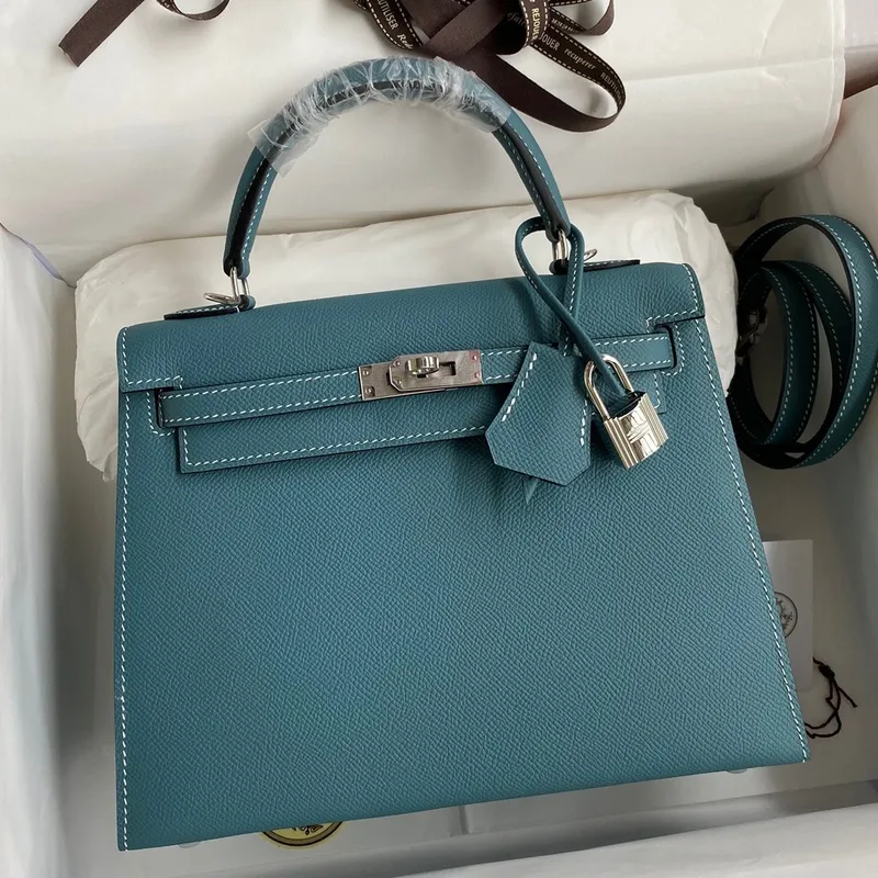 Hermes Epsom Kelly 25cm Sellier Ručně vyrobená taška Blue Jean