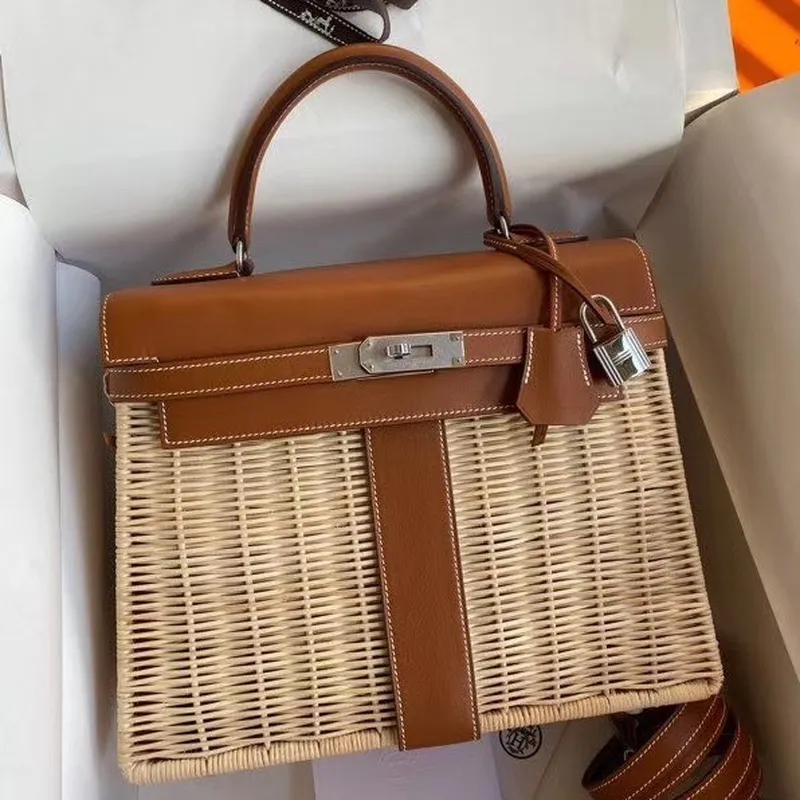 Hermes Brown Pikniková Kelly 28cm Košíková Taška
