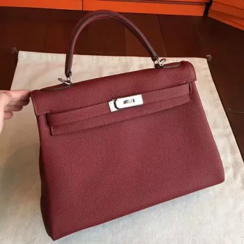 Hermes Bordeaux Clemence Kelly Retourne 32cm Ručně vyrobená taška