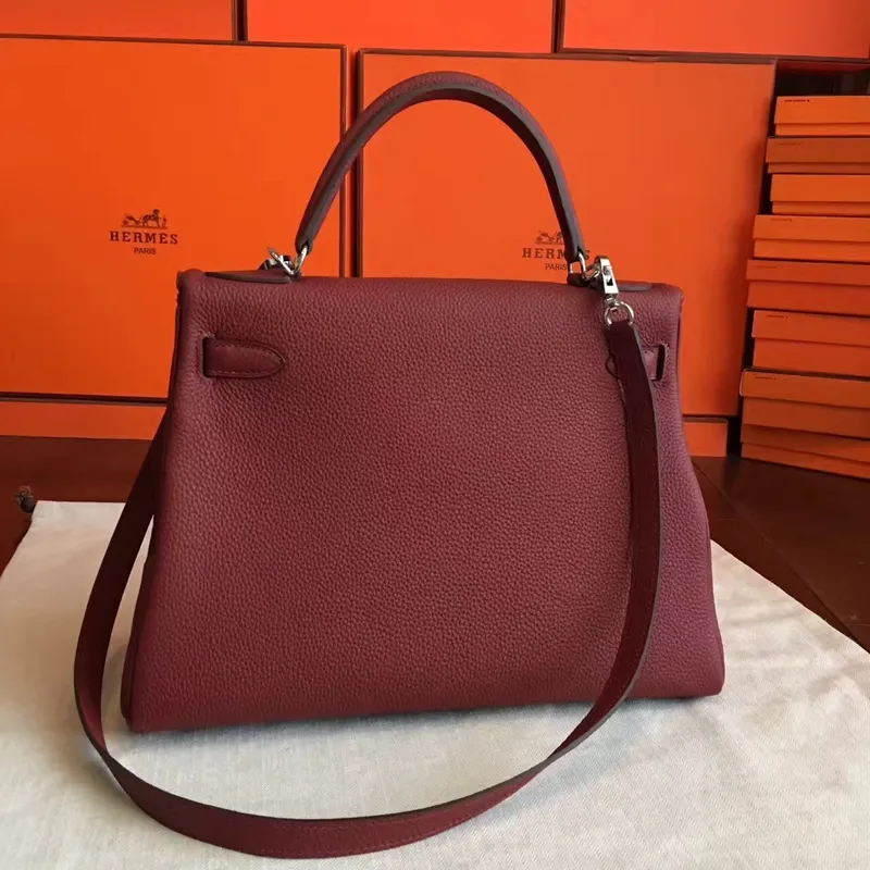 Hermes Bordeaux Clemence Kelly Retourne 32cm Ručně vyrobená taška