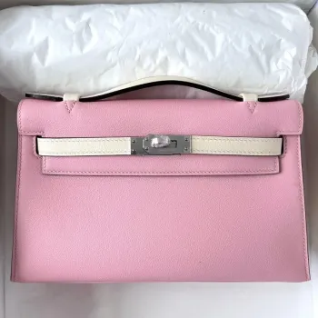 Hermes HSS Kelly Pochette Bicolor Taška v růžové a Craie Swift telecí kůži