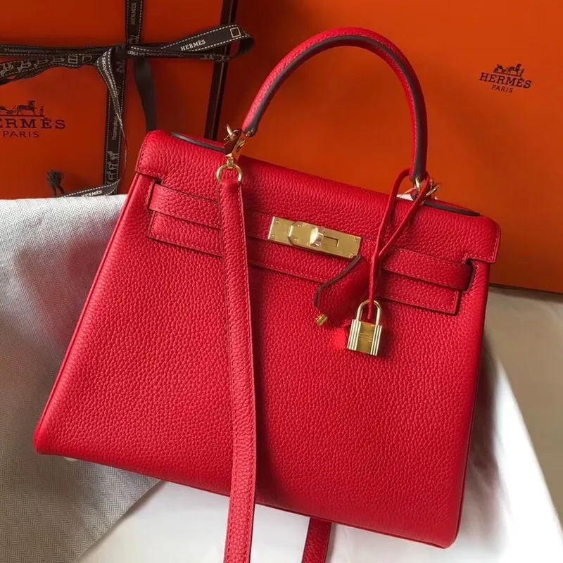 Hermes Red Clemence Kelly 32cm Retourne Taška