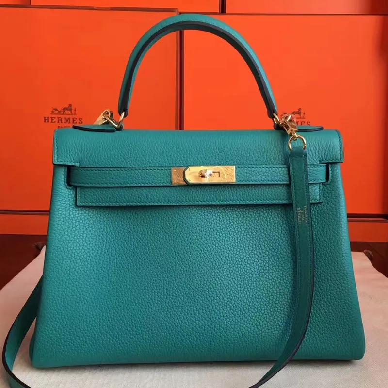 Hermes Blue Paon Clemence Kelly Retourne 32cm Ručně vyráběná taška