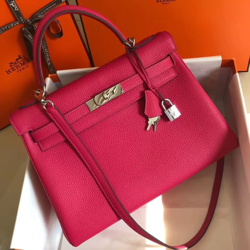 Hermes Rose Red Clemence Kelly 32cm Retourne Taška