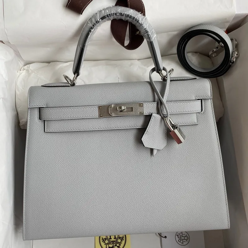 Kelly Sellier 32 Ručně vyráběná taška v modrém ledovcovém Epsom telecím kůži