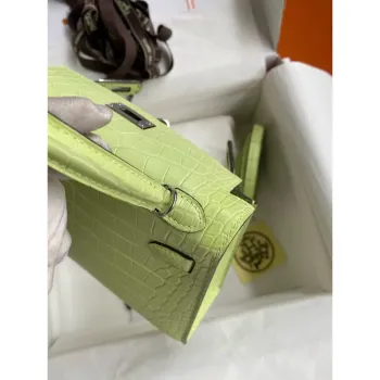 Kelly Mini II Sellier Ručně Vyrobená Taška V Matném Krokodýlím Kůži Jaune Bourgeon