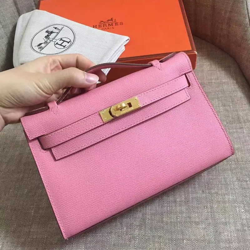 Hermes Růžová Kelly Pochette Epsom Ručně Vyrobená Taška