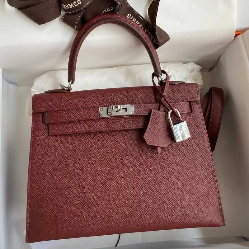 Hermes Epsom Kelly 25cm Sellier Ručně vyrobená Bordeaux Baga