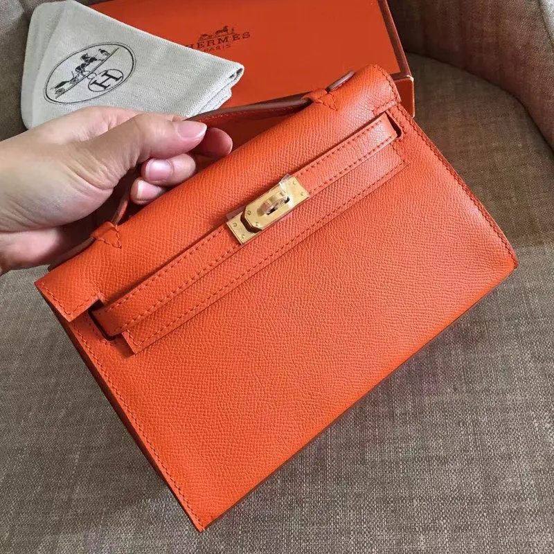Hermes Orange Kelly Pochette Epsom Ručně vyráběná taška