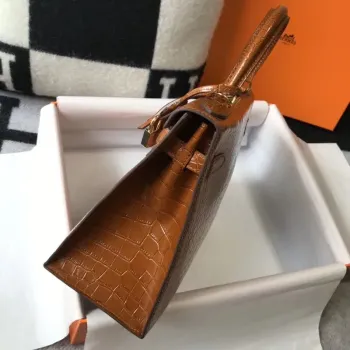 Kelly 25 cm Taška v Hnědém Embosovaném Krokodýlím Kůži