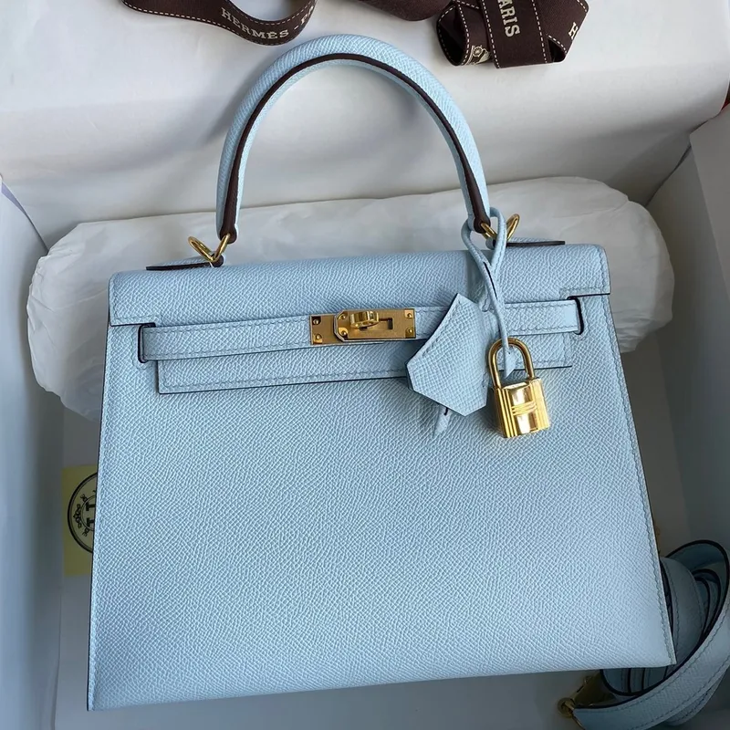 Hermes Epsom Kelly 25cm Sellier Ručně vyráběná taška Celeste