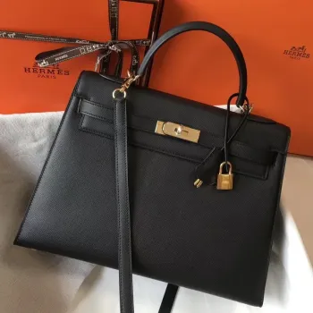 Hermès Černá Epsom Kelly 32cm Sellier Taška