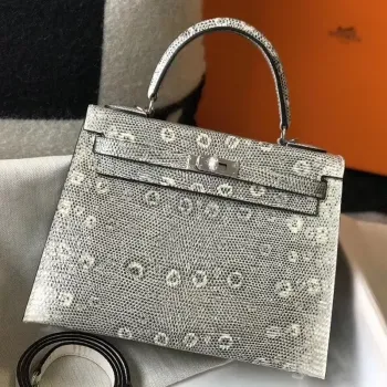 Kelly taška 25 cm v ombre embosované přírodní ještěrce