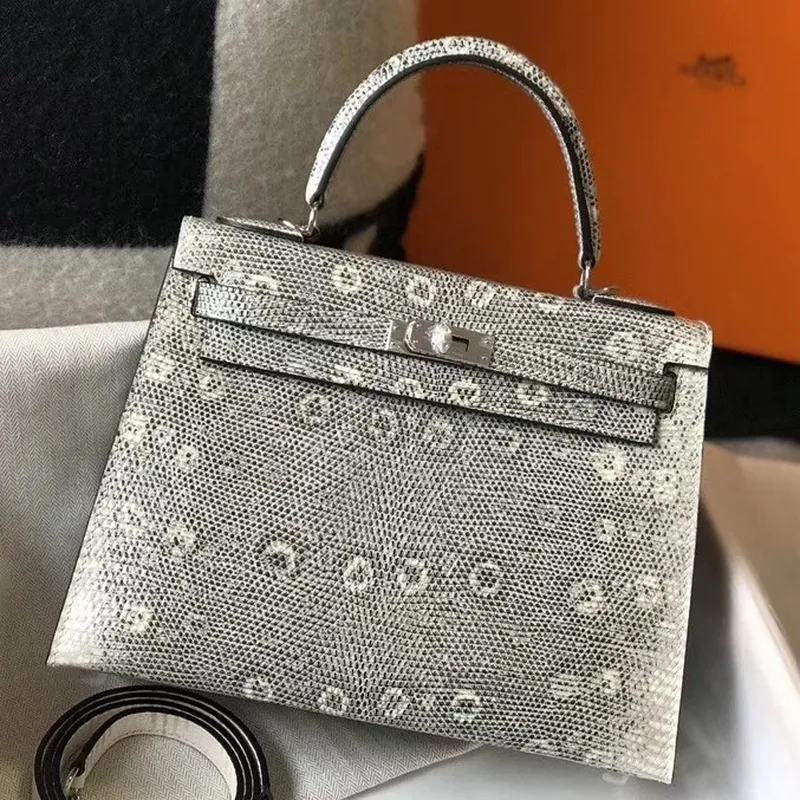 Kelly taška 25 cm v ombre embosované přírodní ještěrce