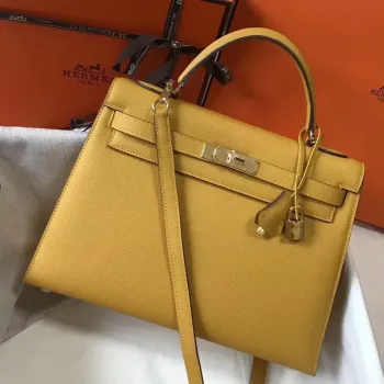 Hermès Žlutá Epsom Kelly 32cm Sellier Taška