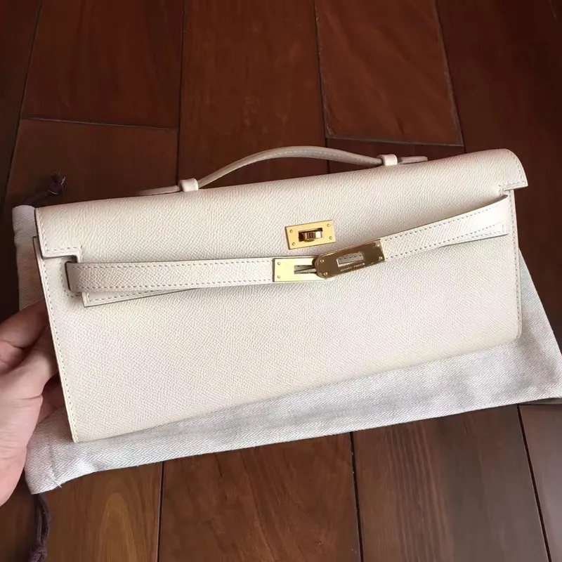 Hermes White Epsom Kelly Cut Ručně Vyrobená Taška