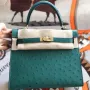 Hermes Vert Vertigo Pštrosí Kelly 25cm Ručně vyrobená taška
