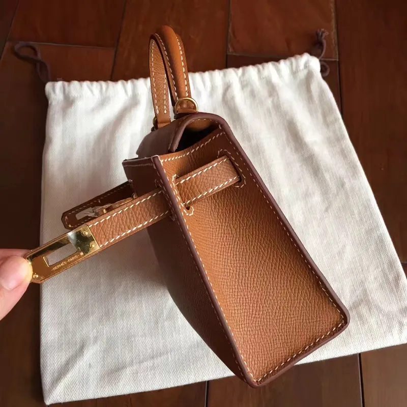 Hermes Gold Epsom Kelly Mini II Ručně vyráběná taška