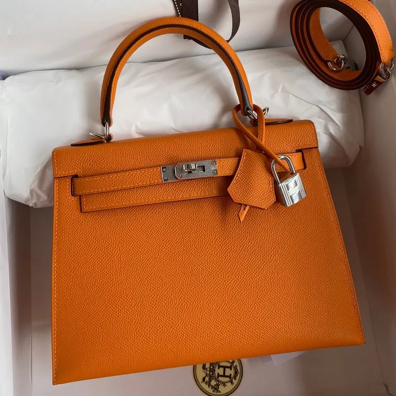 Hermes Epsom Kelly 25cm Sellier Ručně vyrobená oranžová taška