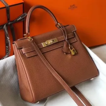 Hermes Brown Clemence Kelly 25cm GHW Taška